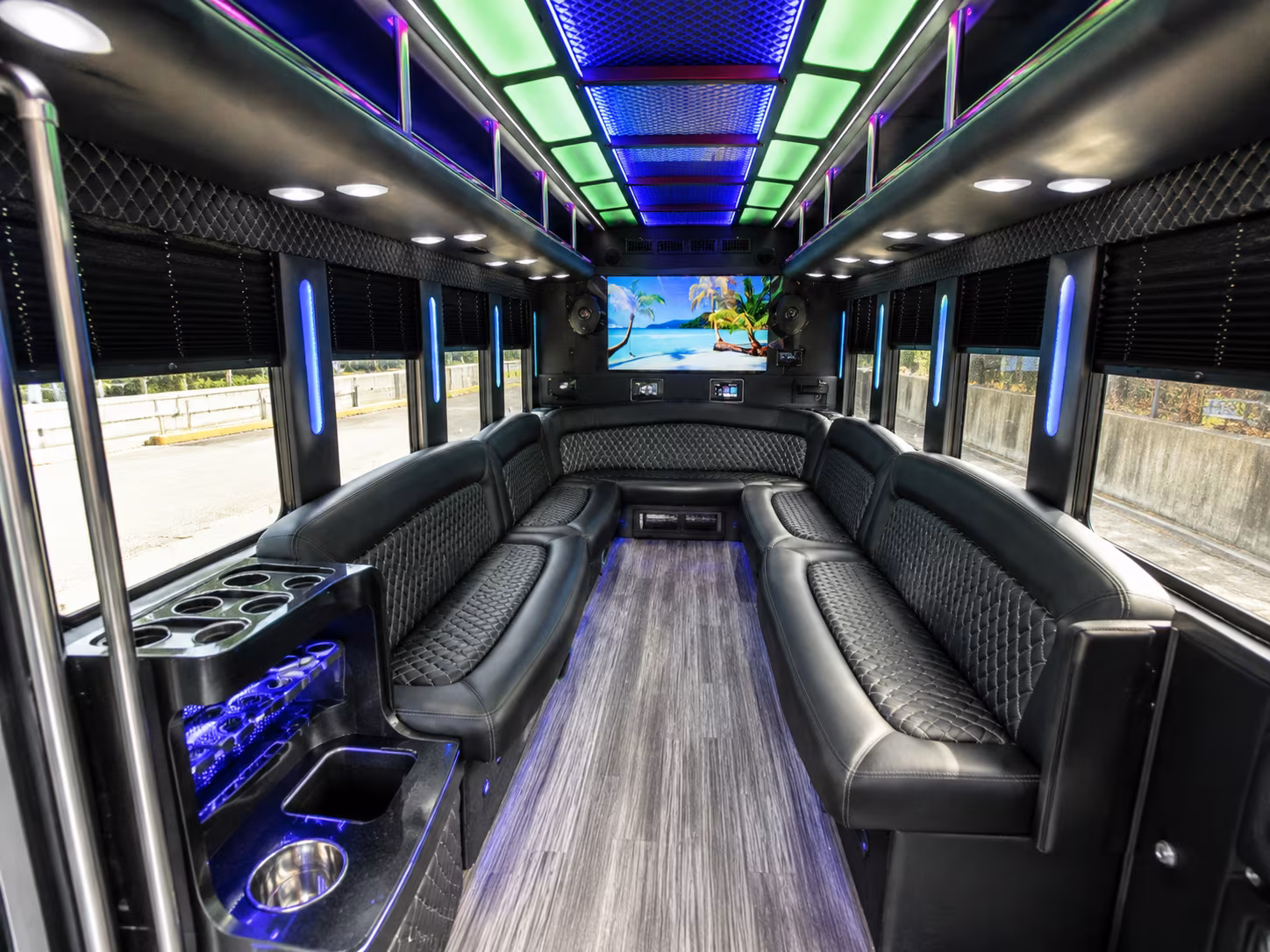 medford 18 passenger party bus inside