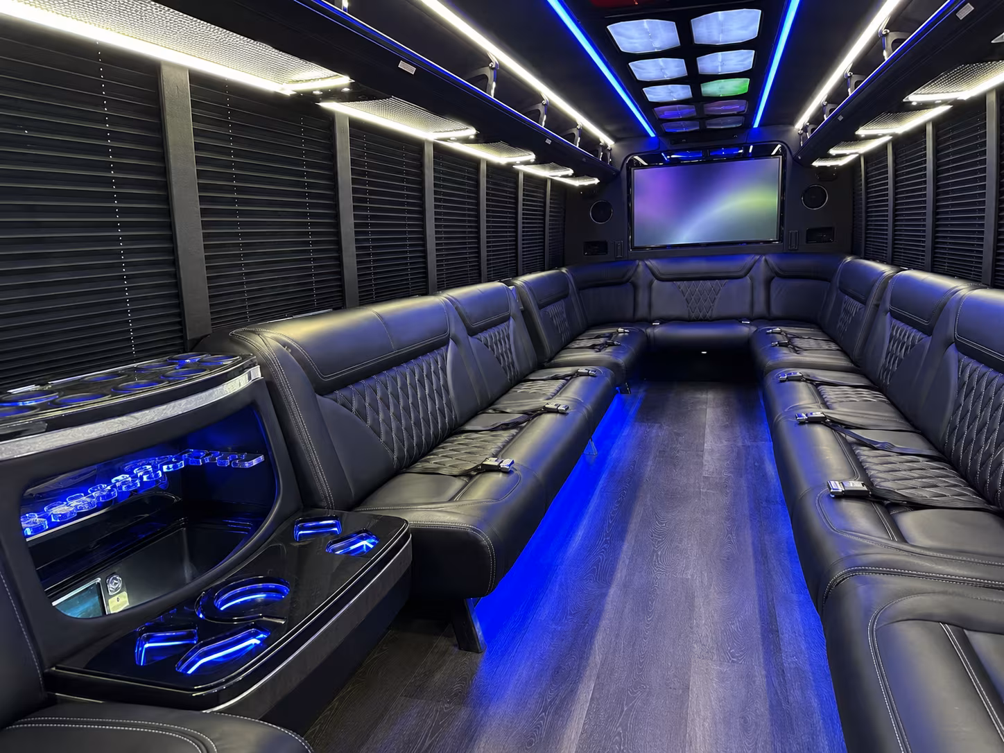 medford 20 passenger party bus inside