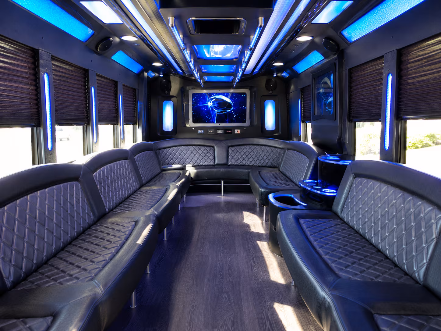 medford 28 passenger party bus inside